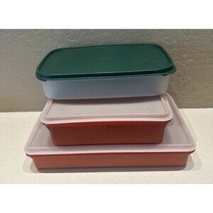 Tupperware Lot of 3 CONTAINERS with Lids in Paprika and Green